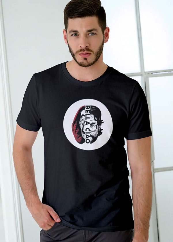 Buy Money Heist Hoodie Half Sleeves T shirt For Men Online in India - Black