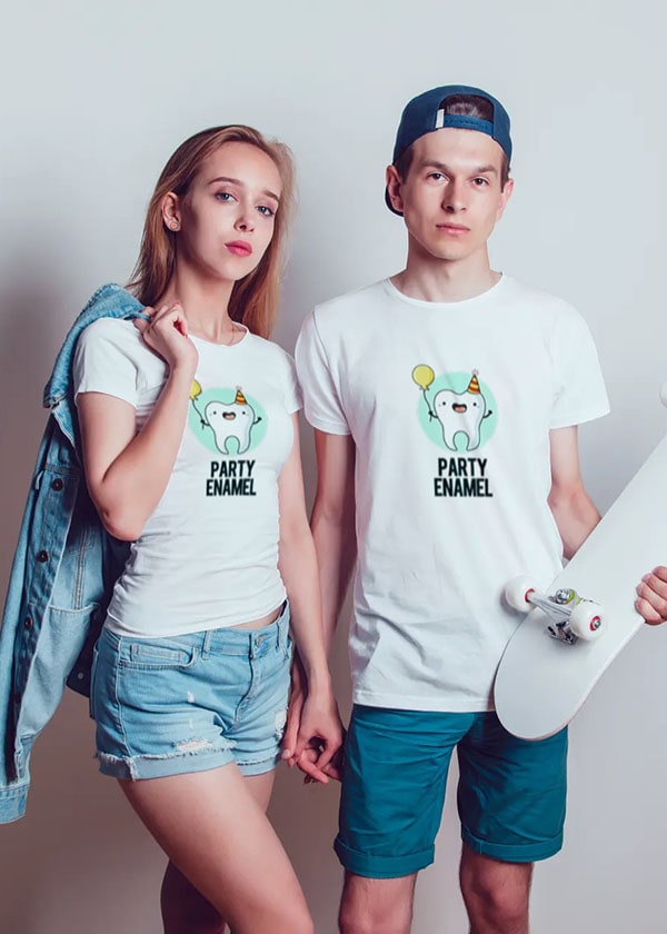 Buy Party Enamel Couple T shirt Online India | Pack Of 2 - White
