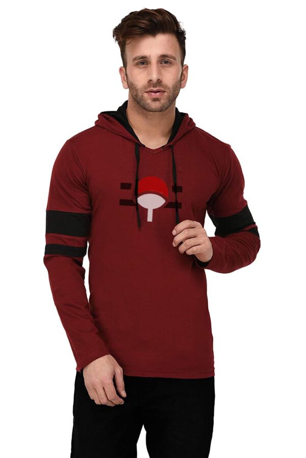 Red Color Block Hooded T-shirt For Mens