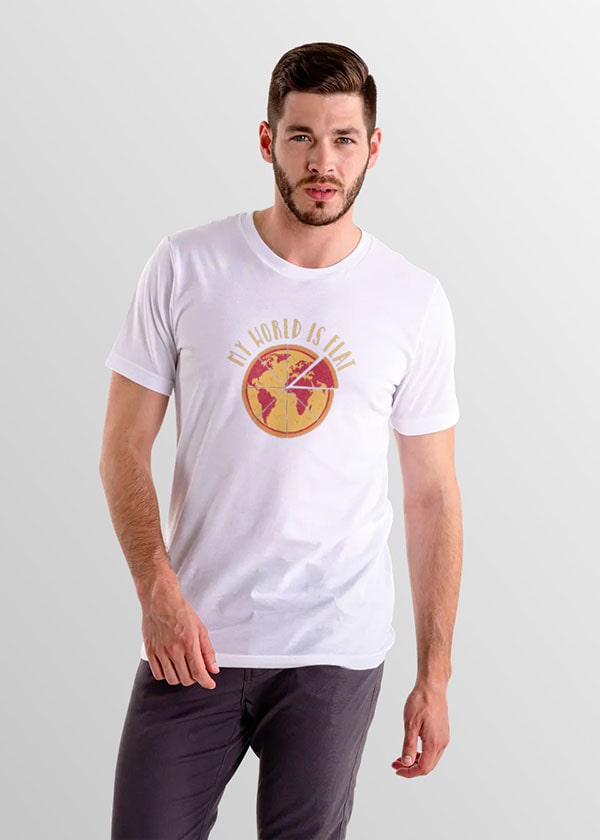 Buy My World Is Flat Pizza Half Sleeves T shirt Men India Online - White