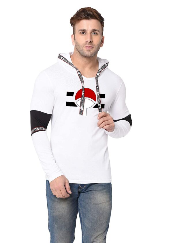 Buy Clan White Color Block Hooded T-shirt For Mens