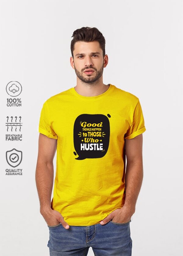 Buy Good Things Happen To Those Who Hustle T shirt For Men - Yellow