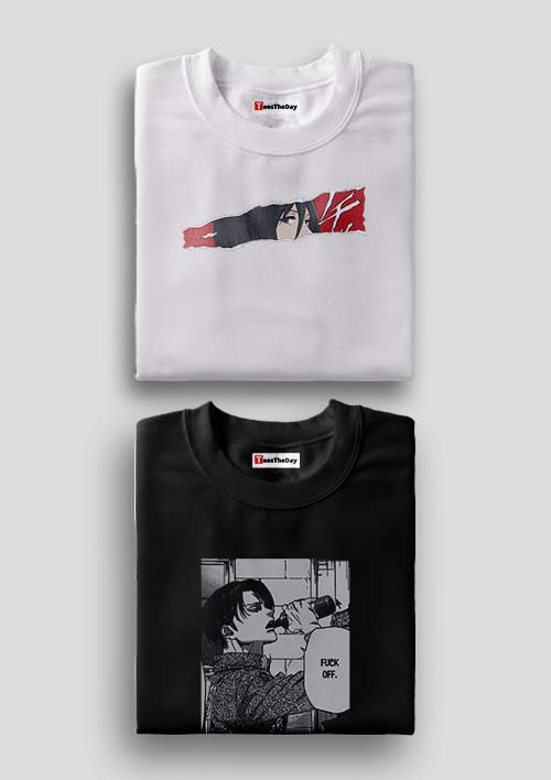 Buy Torn Mikasa x Drunk Levi Pack Of 2 AOT T-Shirts - White, Black