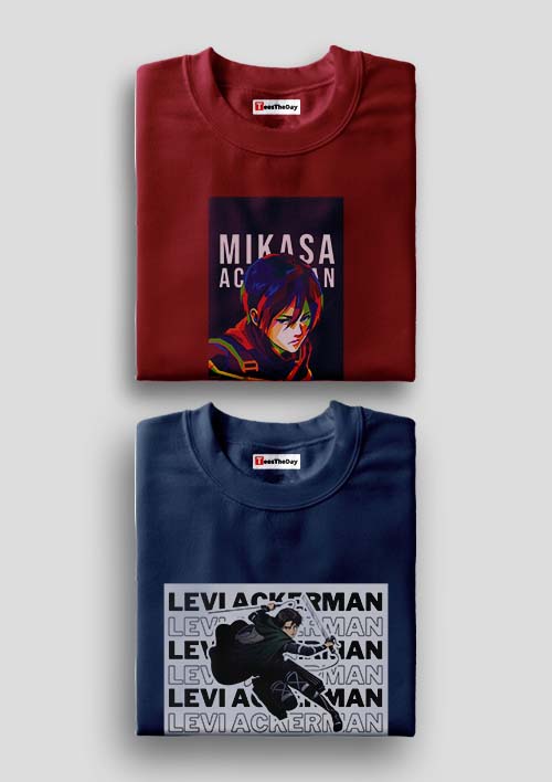 Buy Ackerman x Levi Ackerman Pack Of 2 AOT T-Shirts - Maroon, Navy Blue