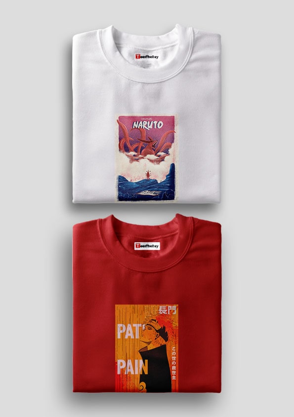 Buy Kyuubi x Pain Naruto Pack Of 2 T-Shirts- White, Red