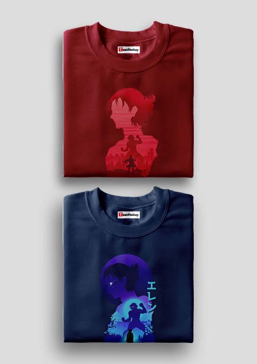 Buy Eren x Attack Pack Of 2 AOT T-Shirts - Maroon, Navy Blue