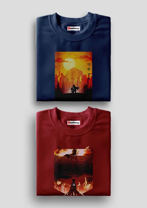 Buy The Promise x The Wall 2 Pack Of 2 AOT T-Shirts - Navy Blue, Maroon