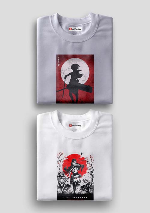 Buy Red Moon Mikasa x Paint Levi Pack Of 2 AOT T-Shirts - Grey, White
