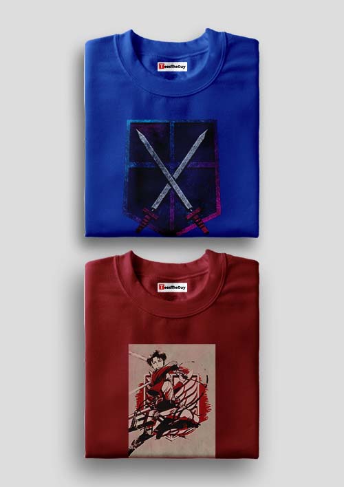 Buy Training Corps x Swordsmen Pack Of 2 AOT T-Shirts - Royal Blue, Maroon