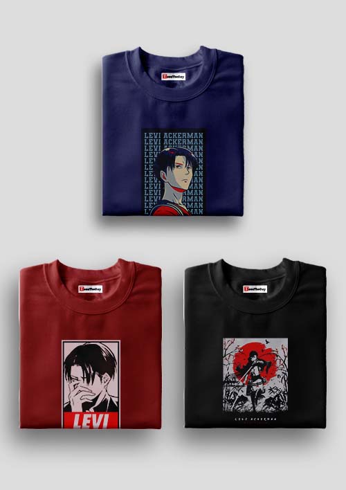 Buy Humanity's Strongest x Levi x Paint Levi Of 3 AOT T-Shirts - Navy Blue, Maroon, Black