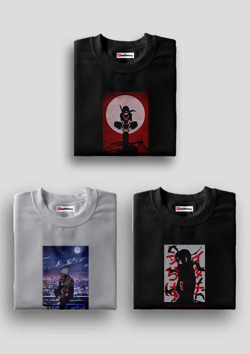 Buy Massacre x Kakashi x Protector Shadow Pack Of 3 Naruto T-Shirts - Black, Grey, Black