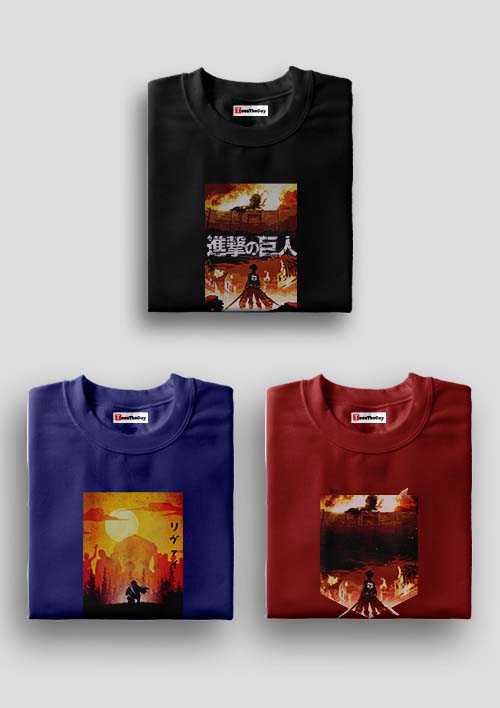 Buy The Wall x The Promise x The Wall 2 Pack Of 3 AOT T-Shirts - Black, Navy Blue, Maroon