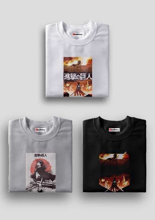 Buy The Wall x Yeager x The Wall 2 Pack Of 3 AOT T-Shirts White, Grey, Black