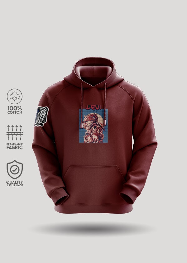 Buy Classic Levi Attack On Titan AOT Hoodie - Maroon