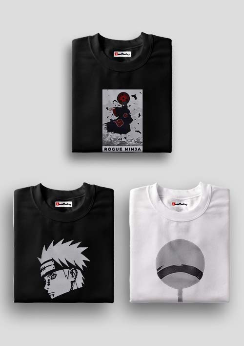 Buy Rogue Ninja x Yahiko x Grey Uchiha Pack Of 3 Naruto T-Shirts - Black, Black, White
